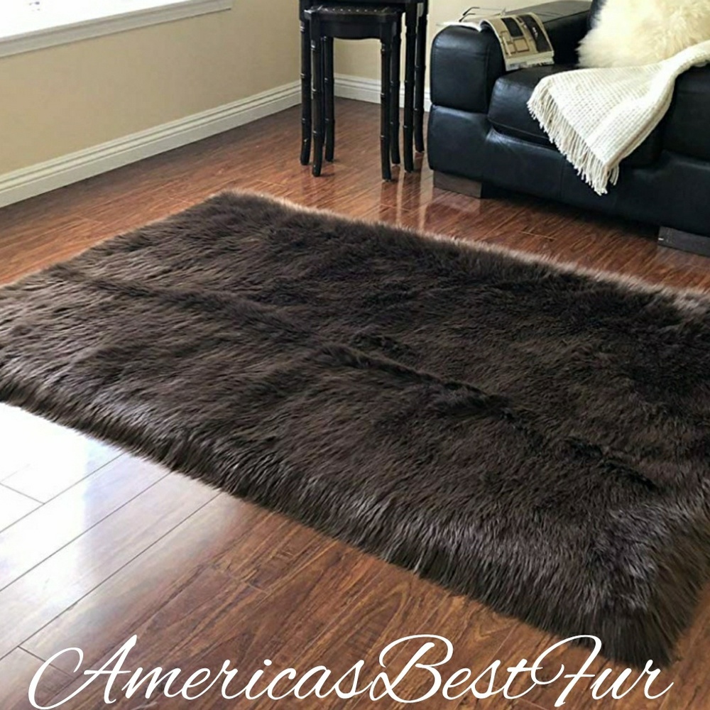 Faux Fur Brown Bear Shaggy 3x5 Area Rug